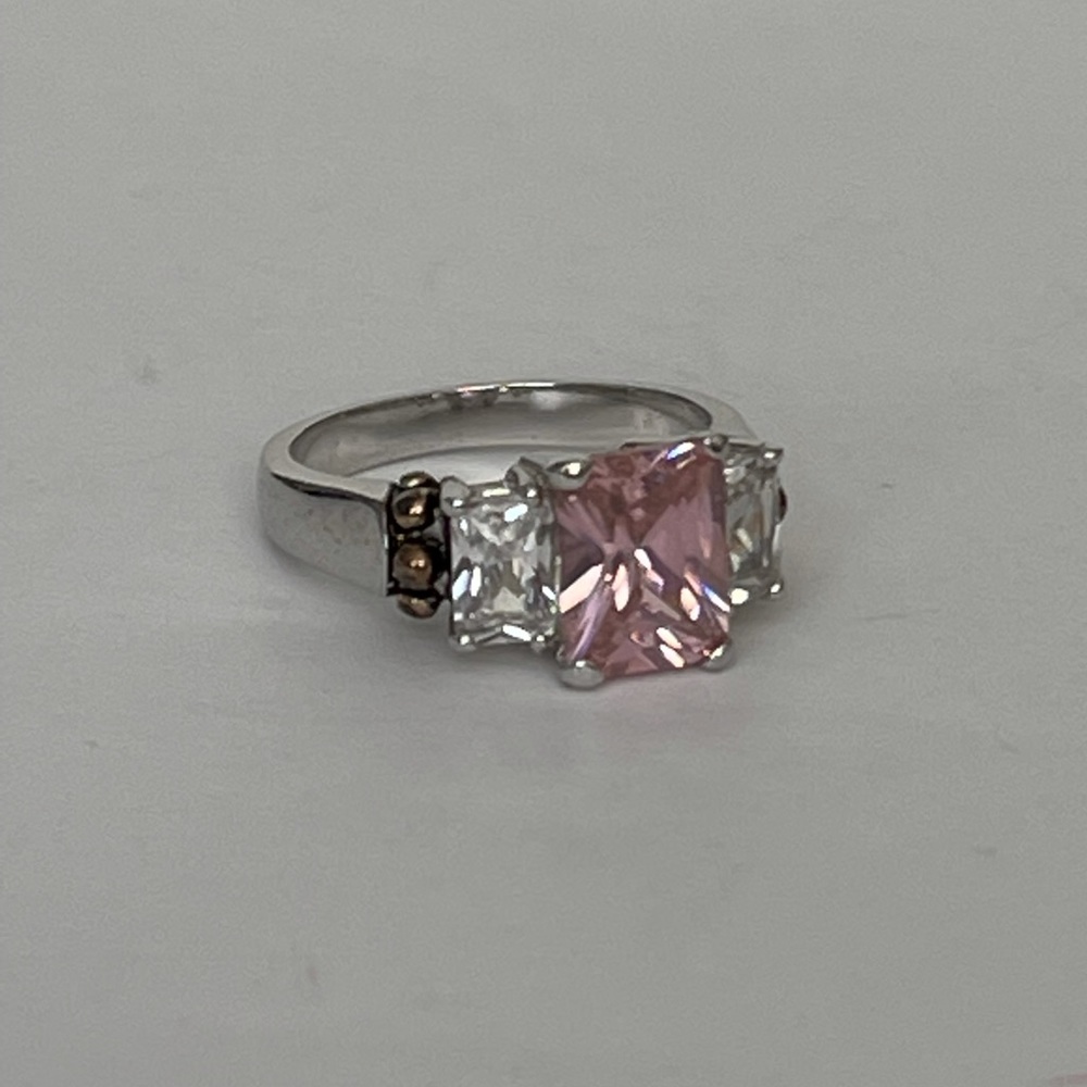 925 Sterling Silver Princess Cut CZ 3-Stones Ring - Picture 2 of 4